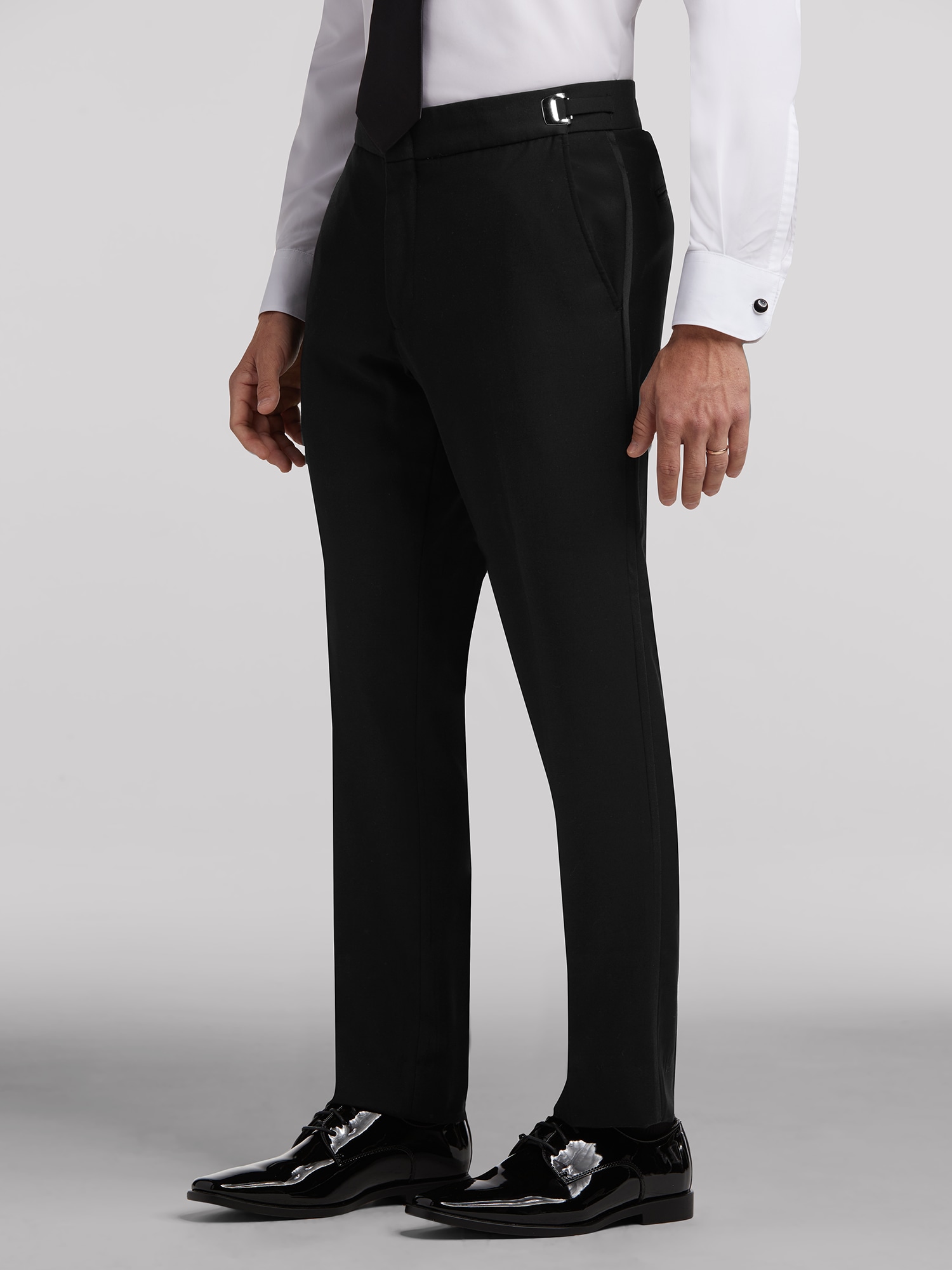 Ike Black Wool Plain Front Tuxedo Pants –